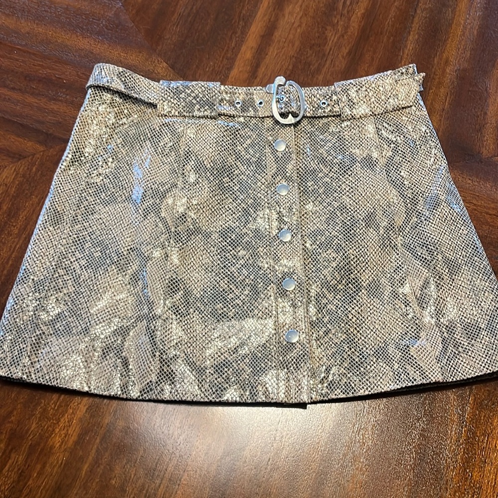 ZARA Lined Skirt Belted Snakeskin Print Button Snaps